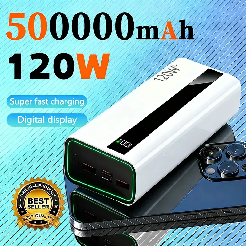 Batería Externa de Alta Capacidad de 500000mAh y 120W con Carga Súper Rápida, Cargador Portátil para iPhone, Samsung, Xiaomi
