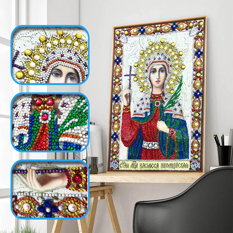 AZQSD Diamond Mosaic Partial Drill Special Shaped Icon Religion Diamond Painting Virgin Mary Rhinestone Embroidery With Diamonds