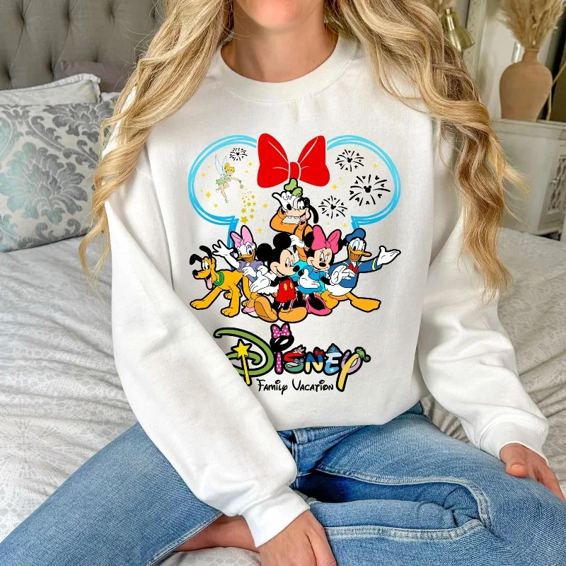 سويت شيرت ديزني للعطلات العائلية، مجموعة ميكي ميني المطابقة للعائلة لرحلة ديزني 2025، ملابس سفر ديزني وورلد