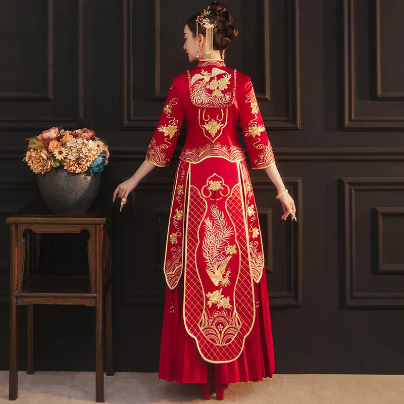 Bride Toast Wedding Chinese Wedding Dress Phoenix Embroidered Gown Wealth Auspicious Elegant Women Men Tang Suit