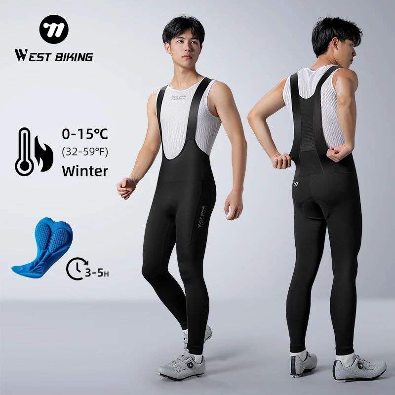 WEST BIKING Winter Cycling Bib Pants Thermal Fleece Men's MTB Cycling Clothing 3D Padded Winter Bike Bib Tights Legging Clothes