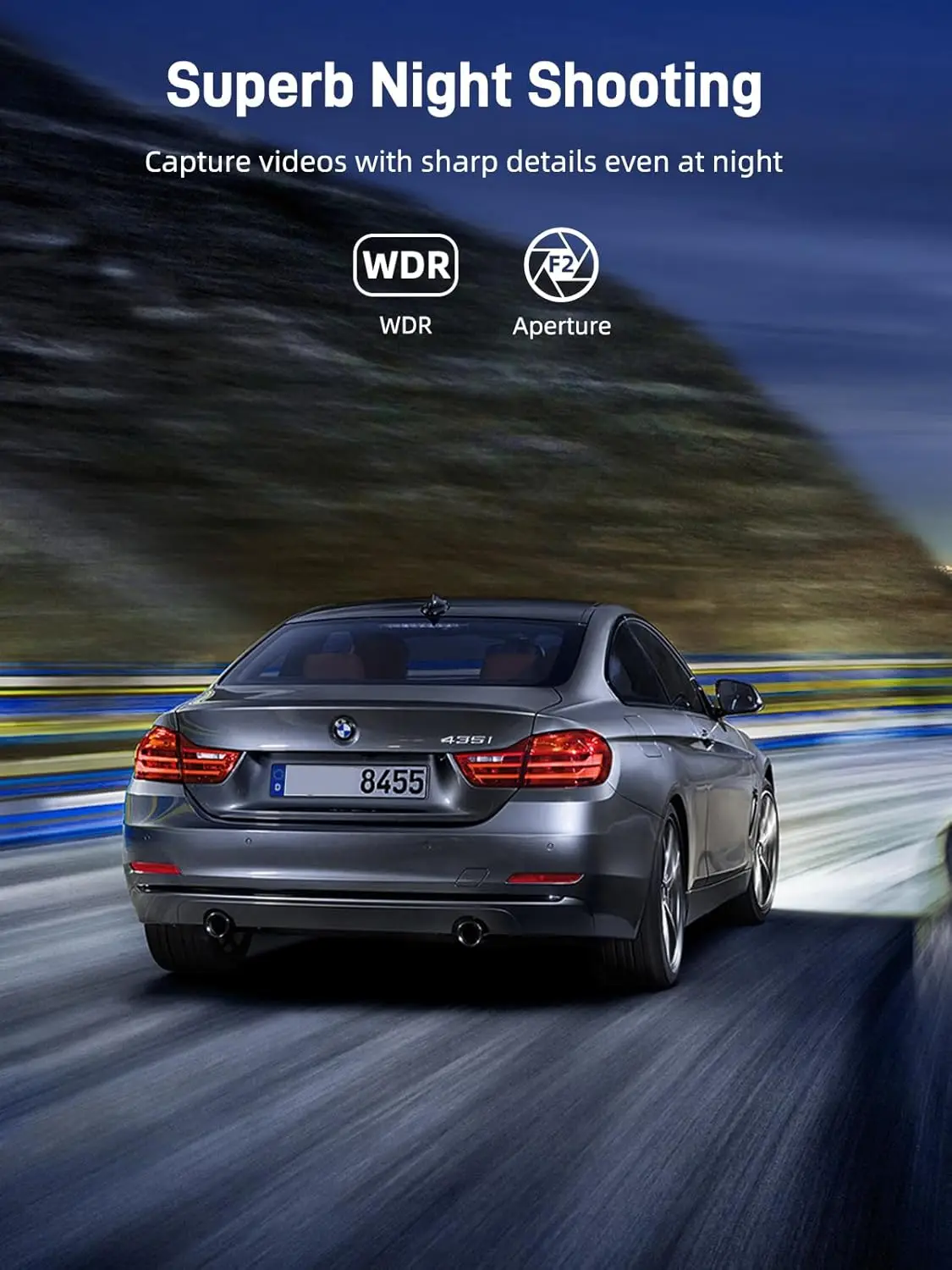 Kamera samochodowa 2.5K+1080P z kartą SD 32GB, ekranem IPS 2.45', noktowizorem, czujnikiem G, nagrywaniem w pętli, czarna