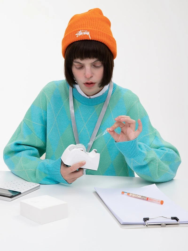 

IMYUI оверсайз повседневный ретро ромбовидный узор большой ID Camere свитер женский прямой трикотаж средней длины