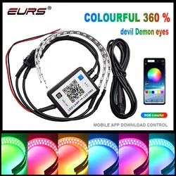 2pcs RGB Phantom APP Bluetooth Devil's Eye Flash Angel's Eye LED Headlight Car Motorcycle 2.5 3.0 inch Projector