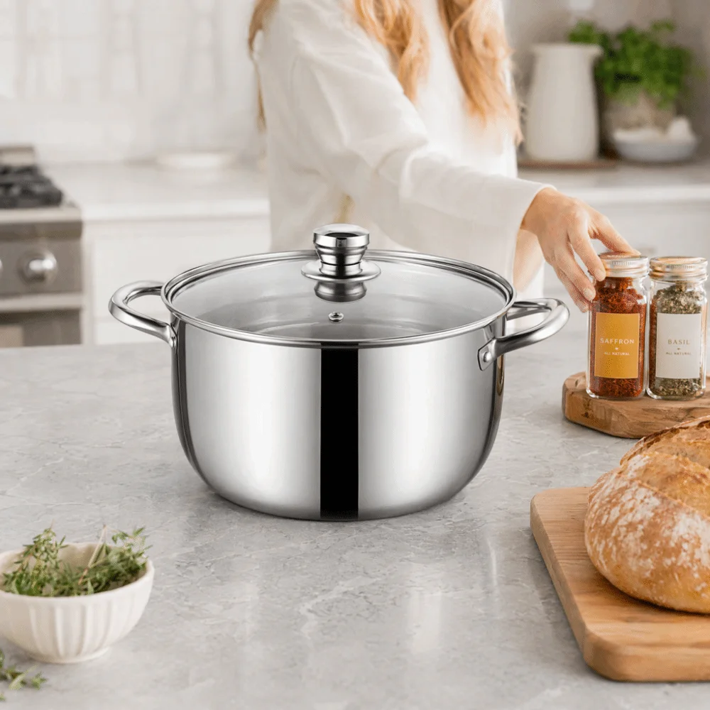 Stainless Steel Double Bottom Soup Pot Multipurpose with Lid Stainless Steel Cookware 18/20/22/24cm Non Stick