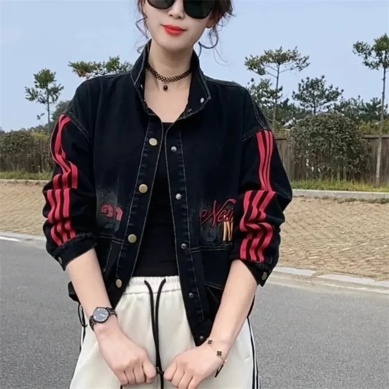 

2025 Design Sense Niche Femme Long Sleeves Denim Jacket Spring Autumn Women Fashion Cowboy Korean Lady Leisure Jeans Outwear