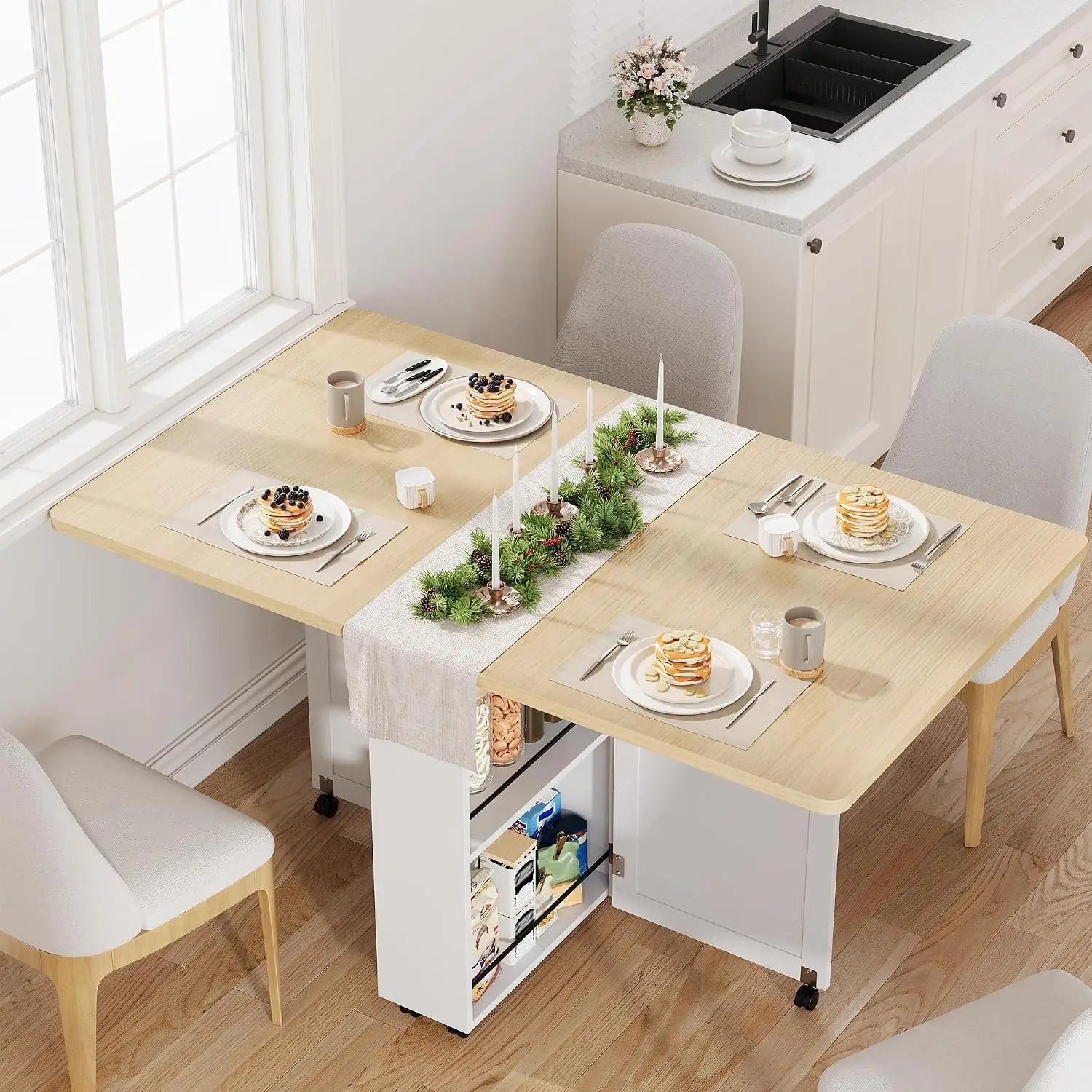 Garvee Folding Dining Table Luxury Vintage Square Dining Table with Drawer and Shelves Premium Dining Tables Trendy Slim Table Furniture Home Decor