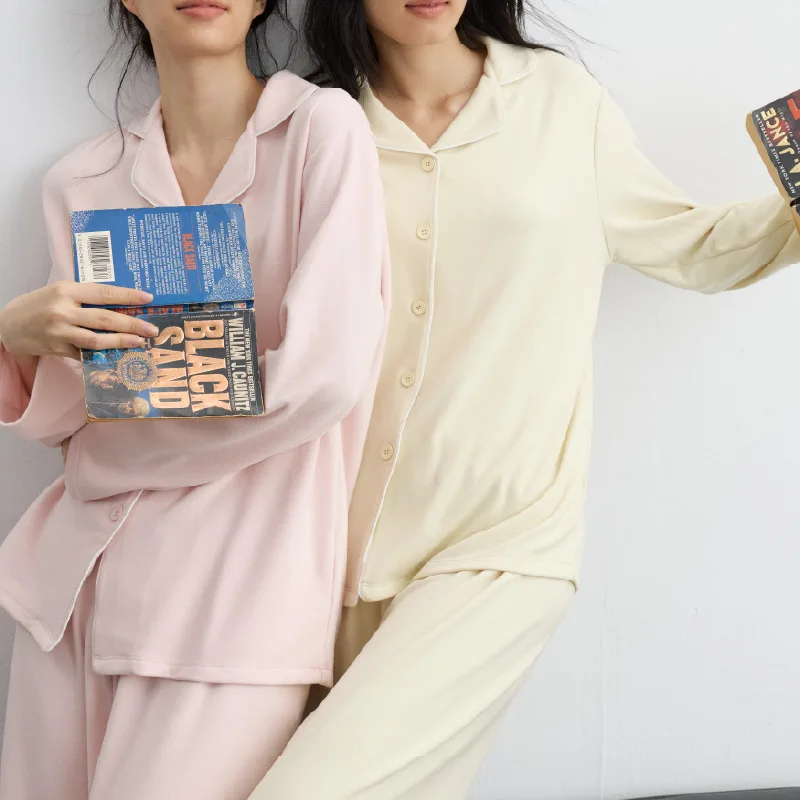 Spring Autumn New Female 2Pcs Pajamas Set Loungewear Elegant Long Sleeve Trouser Suits Homewear Loose Casual Pijamas Loungewear