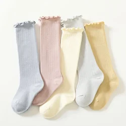 Ruffle Kids Knee High Socks Baby Girls Toddlers Long Soft Cotton Sock Lace Flower Children School Uniform Socks for 0-6 Years