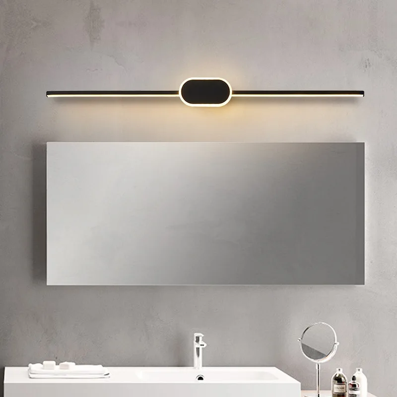 Modern Minimalist Black Mirror Light For Bathroom And Toilet American Long Strip LED Wall Lighting Fixture Not Glaring