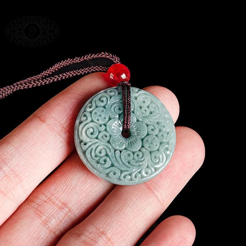 

A Symbol of Serenity: Hand-Carved Floral Jade Pendant, Natural Pale Green Peace Disc for Elegant Style