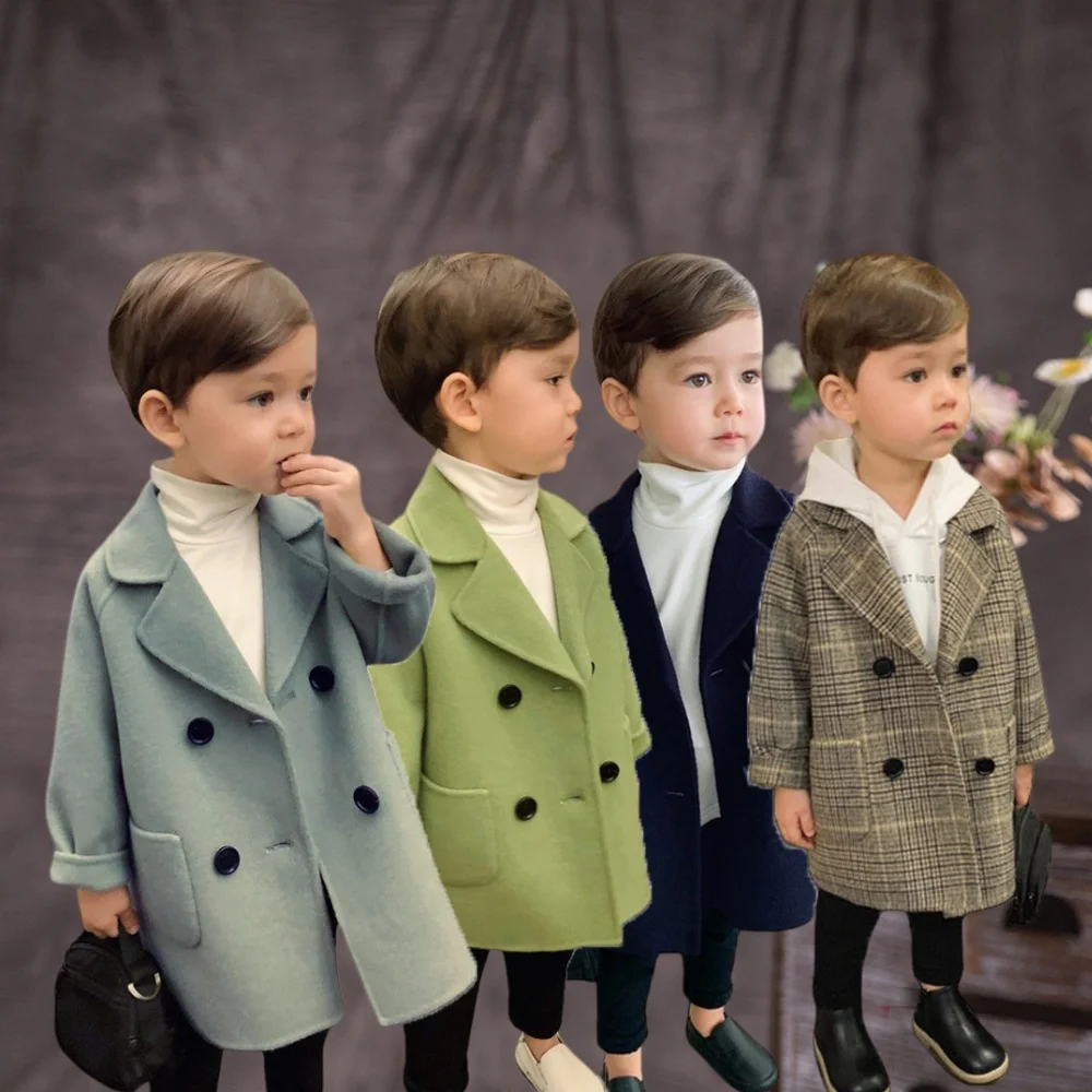 

School Kids Fromal Birthday Party Photography Woolen Coat Boys Girls Winter Warm Wool Coat Child Windproof Outdoor Long Jacket