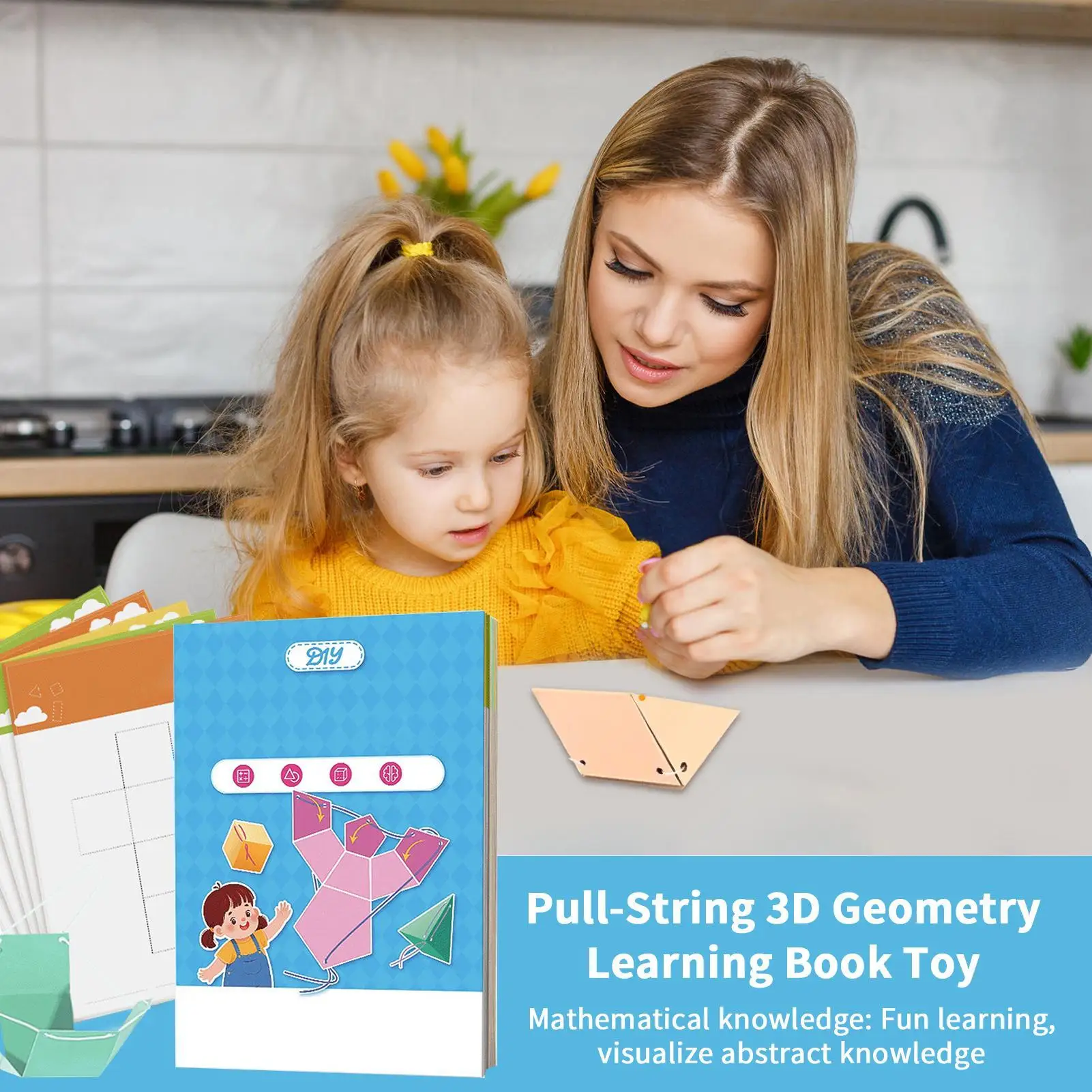 Livre de géométrie à ficelle à tirer, Kit de mathématiques en forme 3D avec 12 modèles, jouet interactif pratique pour l'éducation, centre de mathématiques, salle de jeux, salle de classe