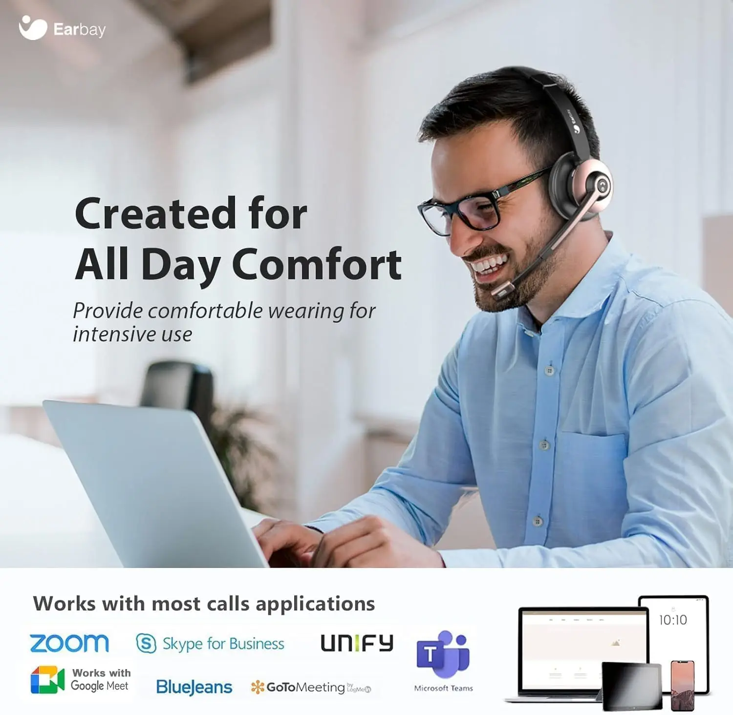 Wireless Headset with Mic, Noise Canceling & Mute, USB Dongle, Charge Dock for PC Phone Office view 5