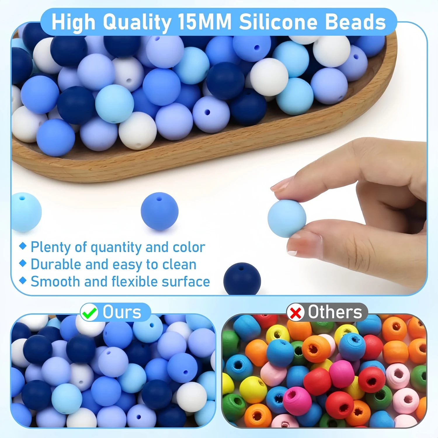 15mm Silicone Beads, Blue Series Navy Theme Beads, Silicone Beads in Bulk for Key Chain Making, 65/90 Round Rubber Multi-Color Silicone Beads for