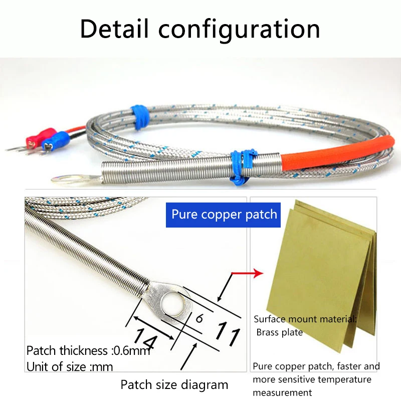 Gasket and patch type surface and end face thermocouple M6 round hole cold pressure nose probe K-type temperature sensor