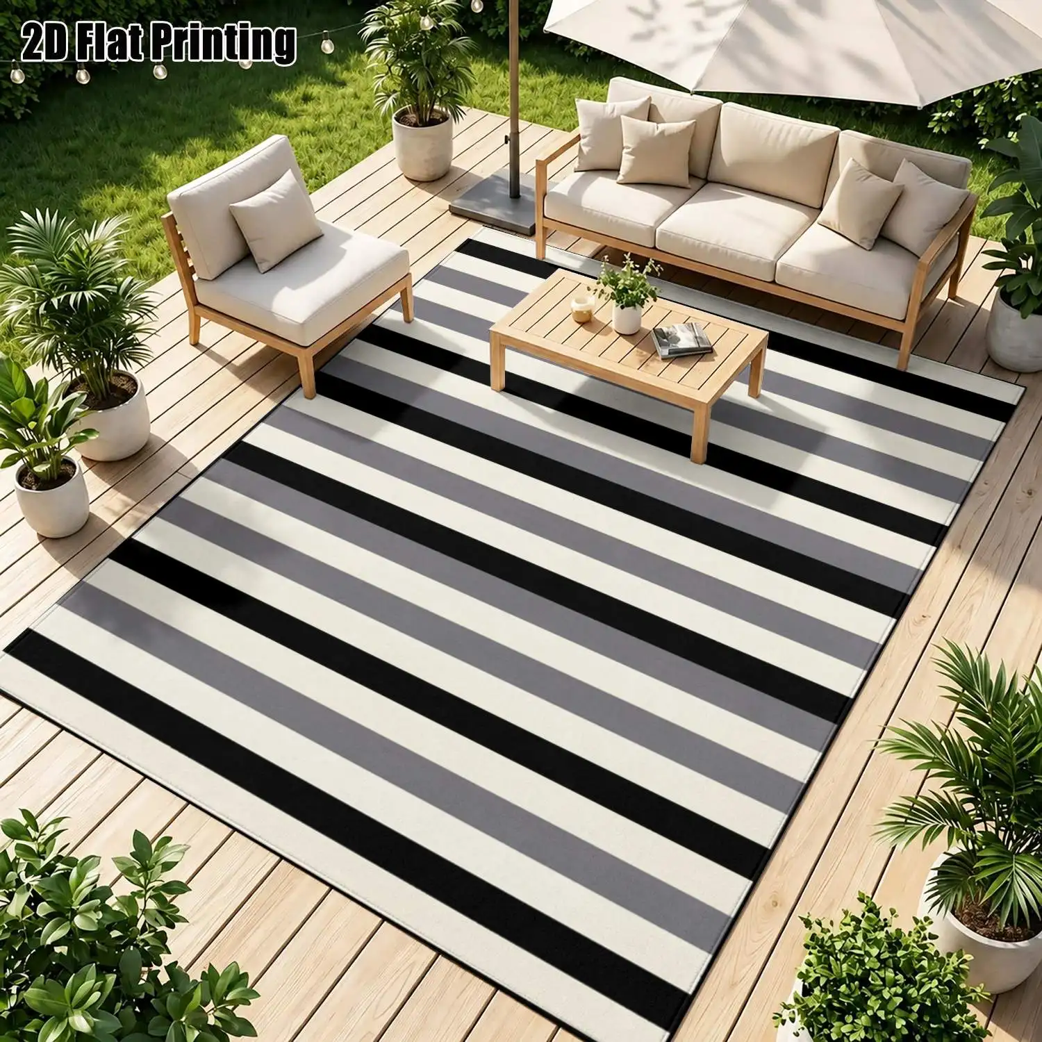 1Pc 2D Printed Striped Black-White-Gray Carpet: Nordic Modern Simple Geometric Rug, Machine Washable, Multi-Size, Suitable for Home Decor, Entryway/Dining Room/Bedroom/Living Room Etc