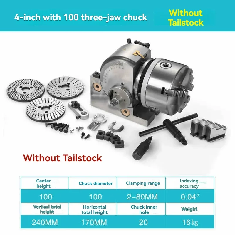 4-Inch Universal Dividing Head - CNC Compatible Indexing Head for Milling Machines w/3-Jaw Chuck & Tailstock