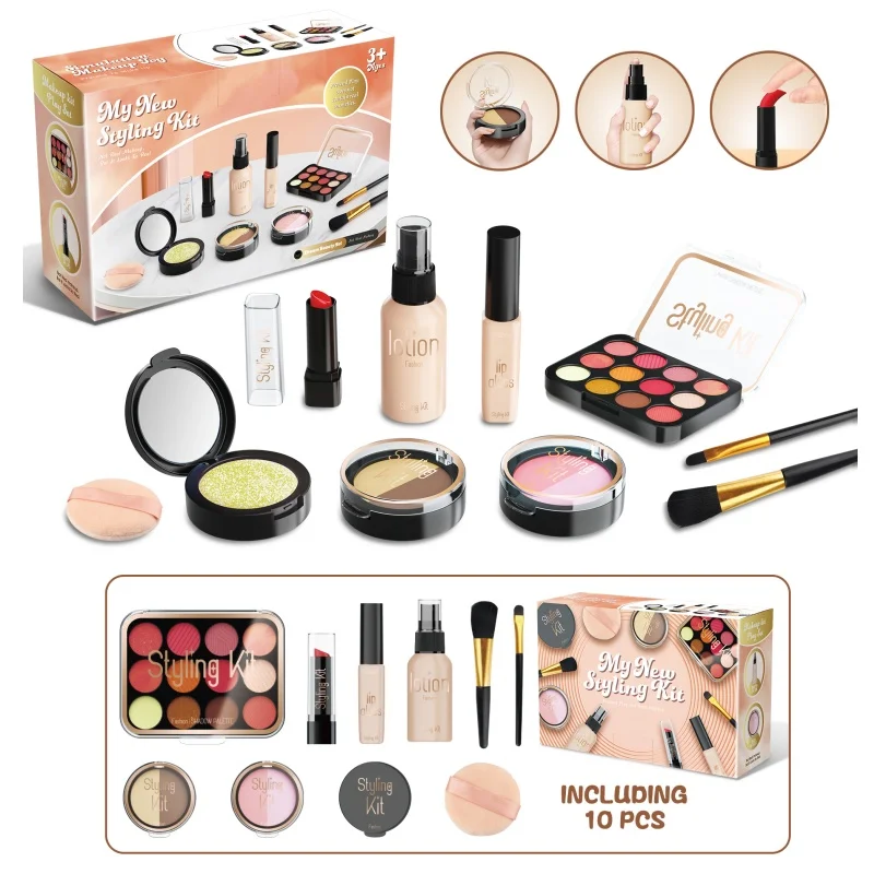 Kinder-Make-up-Spielset für Mädchen im Alter von 3–6 Jahren, Spielzeugset zur kosmetischen Simulation für Kinder, modisches Styling-Beauty-Set für Mädchen