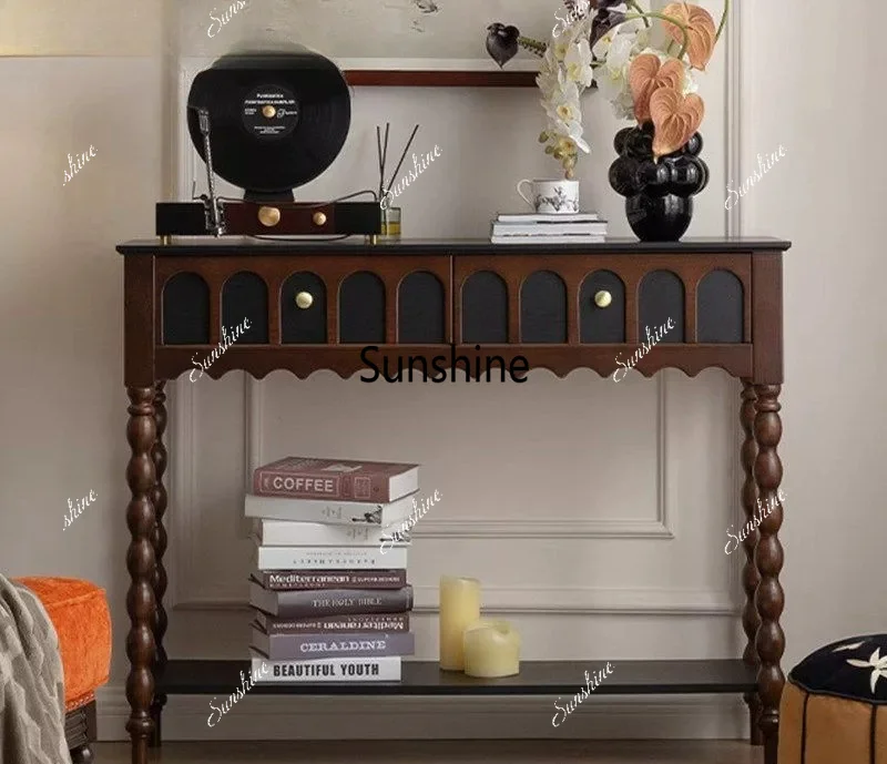 French retro solid wood porch cabinet drawer locker