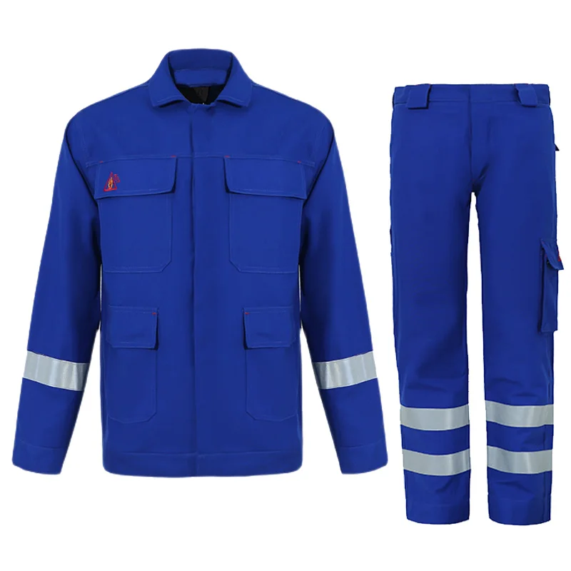 100% Cotton Welder Blue Work Jacket Pants Anti-Static Flame Retardant Work Suit With Reflective Tape Welding Workwear