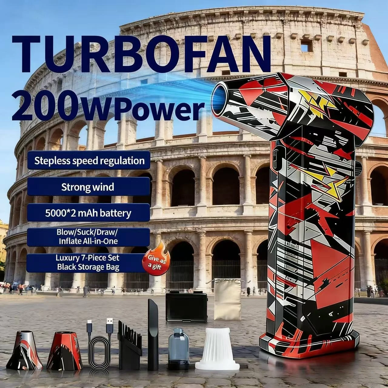 

Бесщеточный вакуумный вентилятор X9 серебристо-черно-красного цвета, 900 000 об/мин, скорость ветра 75 м/с, турбоструйный фен, пистолет для мойки автомобиля, очиститель для снежной пыли.