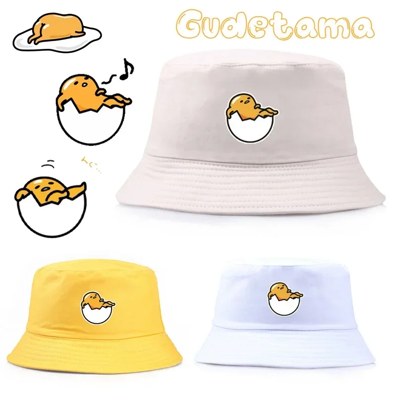 Sanrio Gudetama Solid Color Sun Hats Cartoon Print Foldable Bucket Hat Street Headwear Fisherman Outdoor Cap Men and Woman Caps