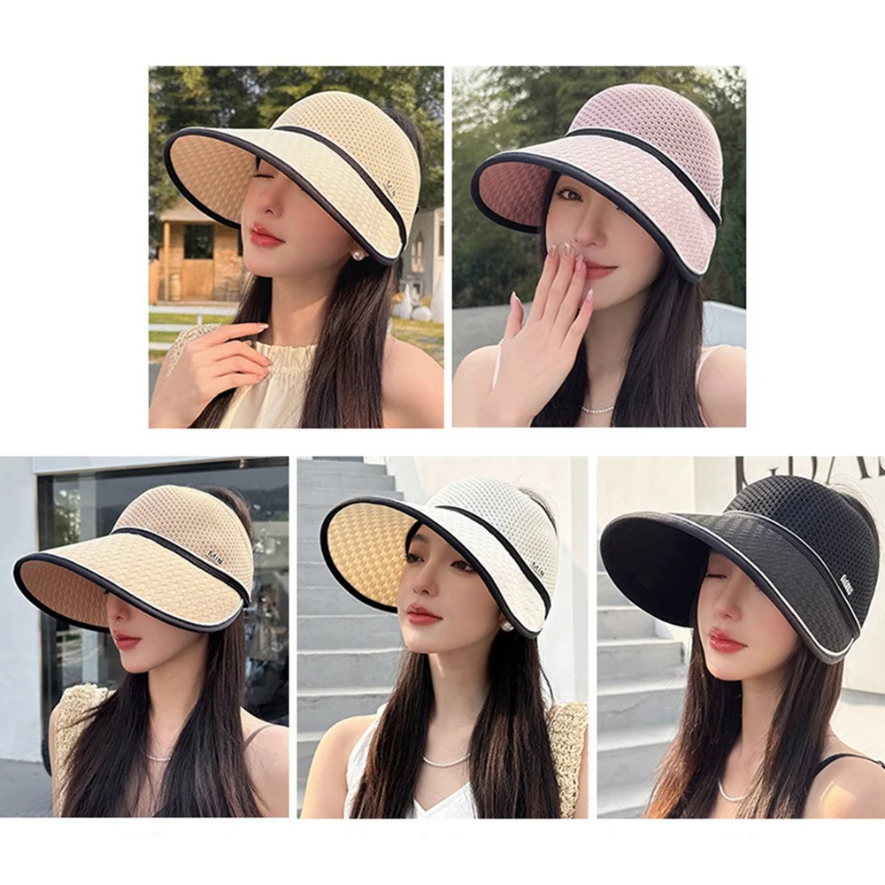 Chapeau de protection solaire respirant pour femmes, nouvelle collection été 20225, visière queue de cheval à grands bords, chapeau de paille pliant pour vélo, tendance