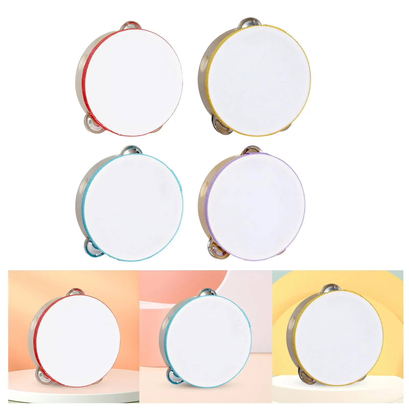 Tambor de pandereta de madera, pandereta de doble fila, tambor de mano, campana de Metal, percusión para niños, niños, KTV, fiesta de adultos