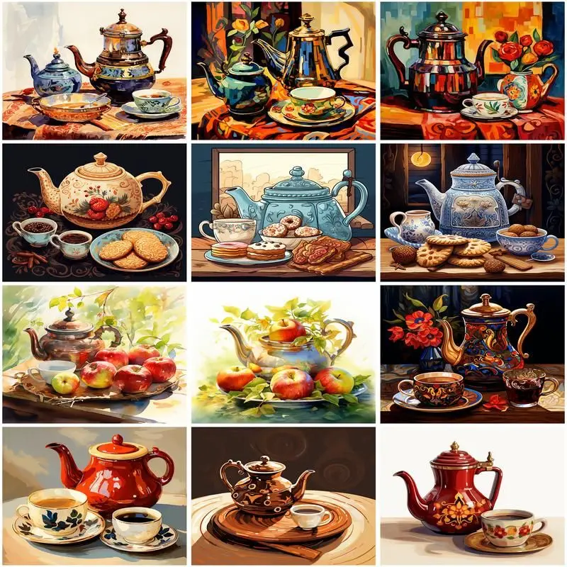 

GATYZTORY DIY Pictures By Number Tea Pot Scenery Kits Painting By Numbers Drawing On Canvas HandPainted Art Gift Home Decor