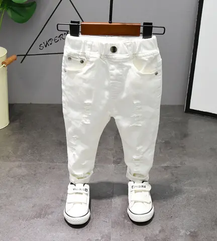 New Baby Boys 'Jeans Edition White / Black Broken Caverns Cowboy Trousers Jeans Kids Jeans Children's Denim Streetwear