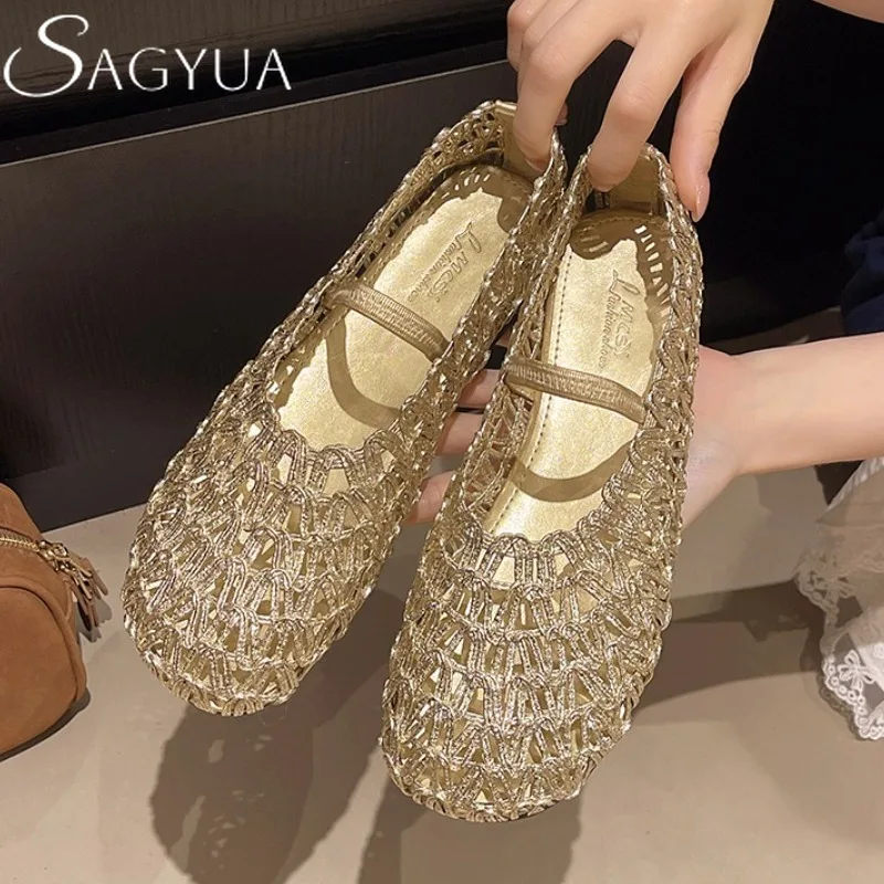 

Summer New Women Flats Shoes Weave Casual Sport Sandals 2025 Fashion Loafers Shoes Walking Shallow Sneakers Hollow Woman Zapatos