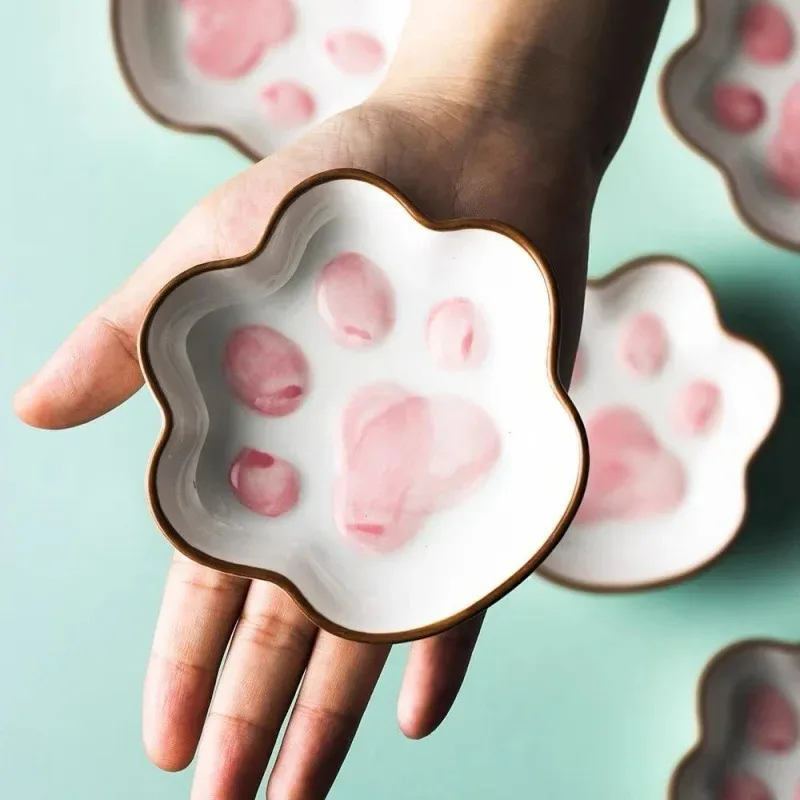 

1pcs Cute Japanese Cartoon Creative Cute Cat Claw Flavor Plate Ceramic Soy Sauce Plate Seasoning Household