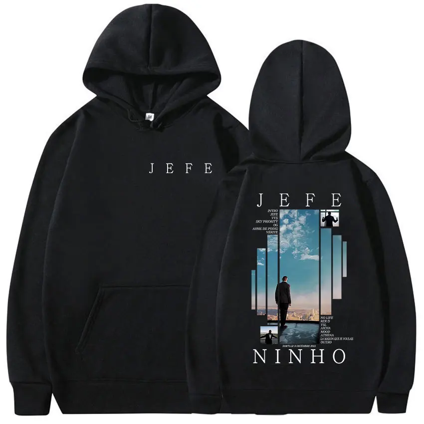 Rapero Ninho Jefe 2025 álbum Merch Sudadera con capucha Unisex Hip Hop gótico manga larga sudadera Casual de gran tamaño sudaderas con capucha de lana ropa de calle