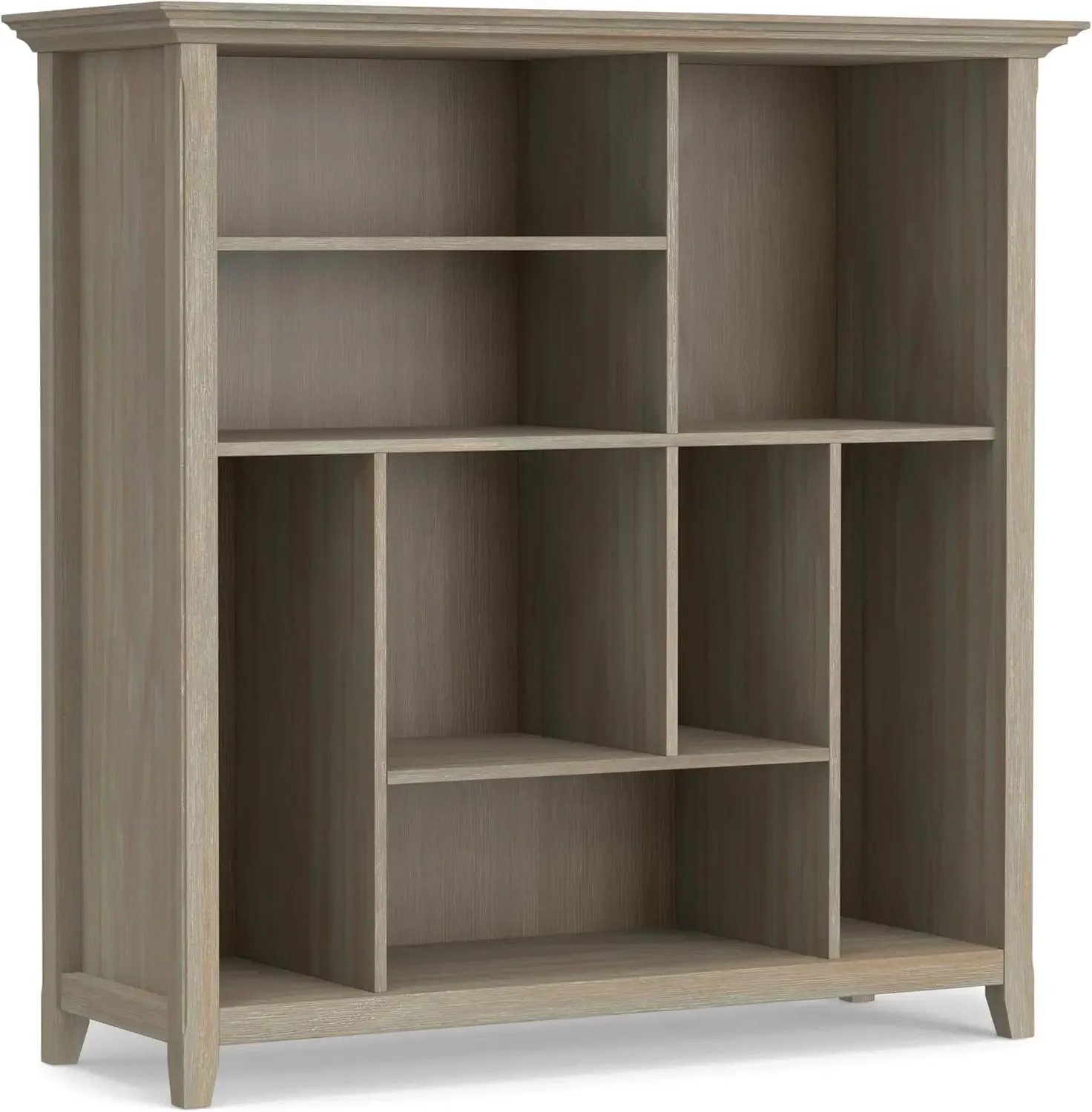 Amherst SOLID WOOD 44 Inch Transitional Multi Cube Bookcase and Storage Unit in Distressed Grey, For the Living Room, Study Room