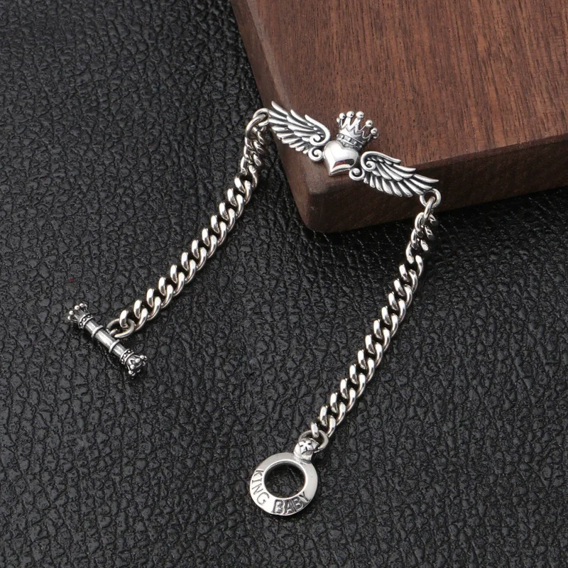 Bracciale in argento sterling S925 corona ad ala personalizzata Lettera d'amore Tendenza lucida minimalista Alla moda e fresca