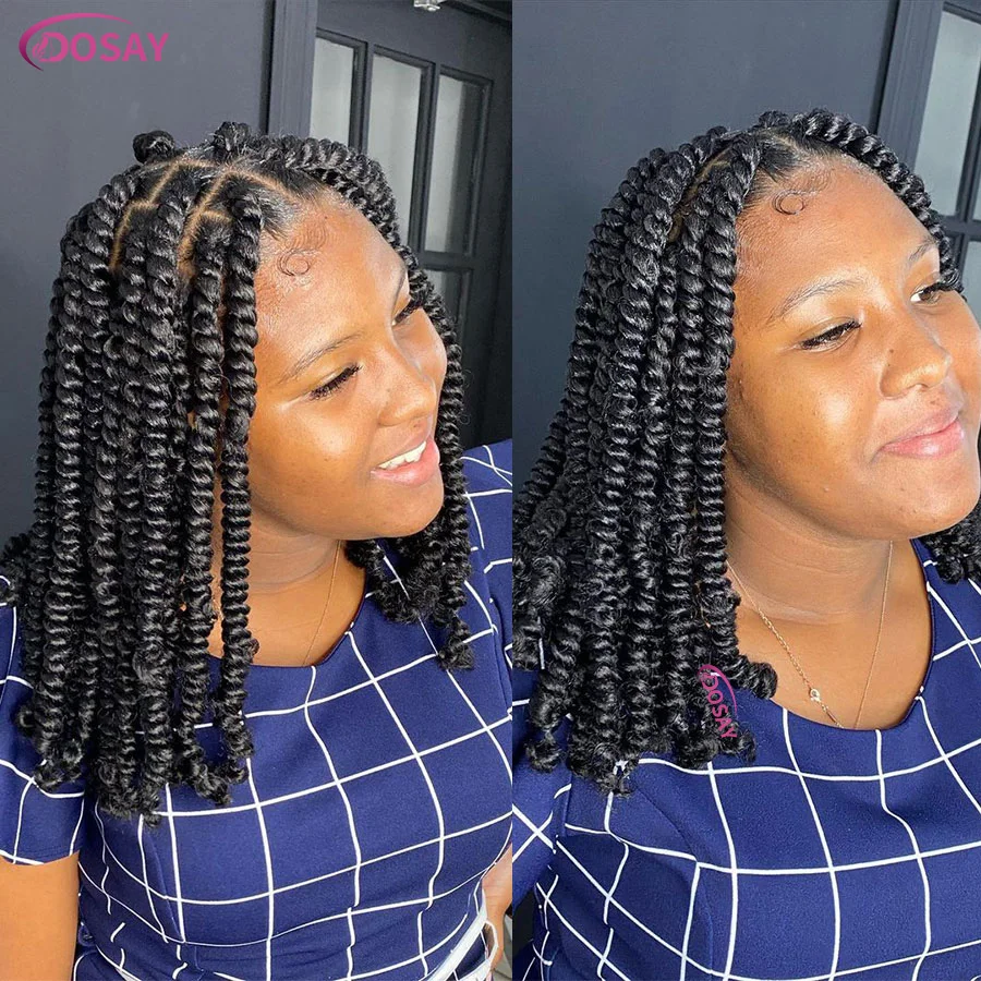 Synthetische Full Lace Gevlochten Pruiken Lente Twist Pruik Korte Bob Knooploze Box Vlechten Voor Zwarte Afro Vrouwen 12 ''Passie Twist Vlechten