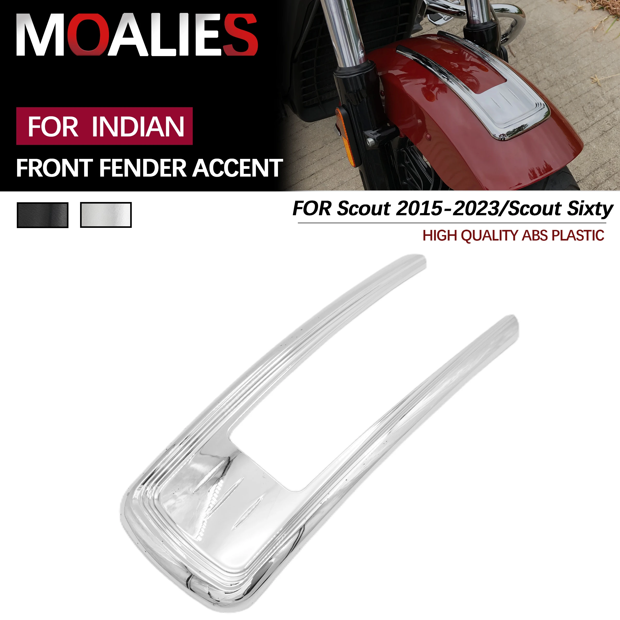 

For Indian Scout Sixty 2015-2023 Motorcycle Accessories Front Fender Accent Trim Cover Black Chrome Mud Splash Guard Decoration