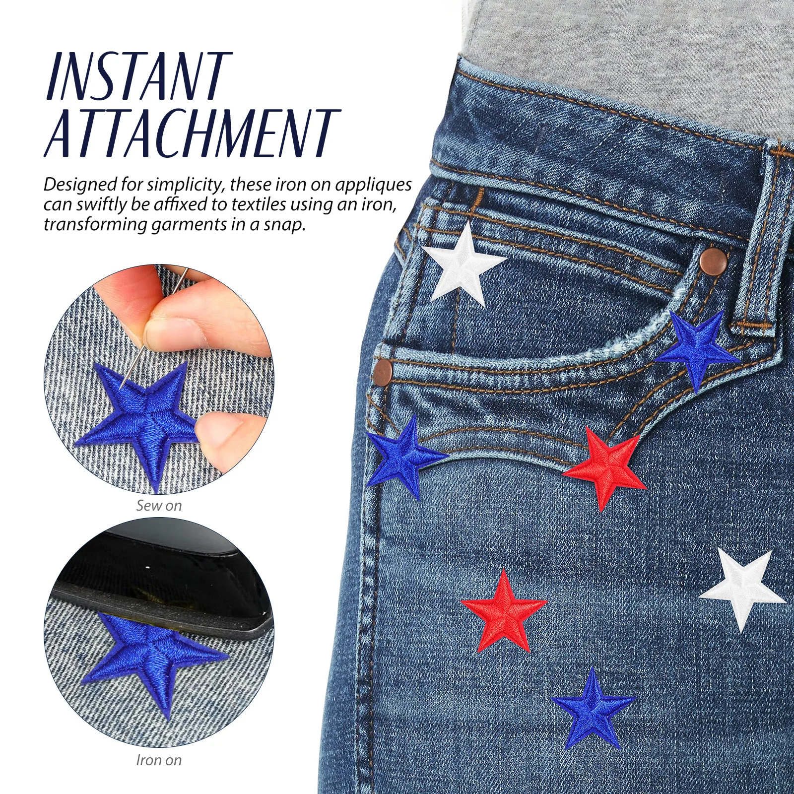 

80pcs Embroidered Cloth Stars Patches Iron On Applique Decorative Patches For Clothes Holes Repair Assorted Colors Durable