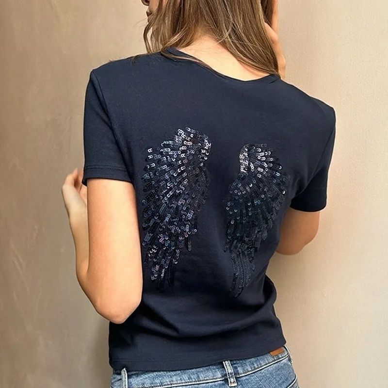 Damen Y2K Pailletten-Engelsflügel-Cami-Tanktop, schmal geschnitten, Spaghettiträger-Weste, Y2K Streetwear, lässiges Unterhemd – Detail 6