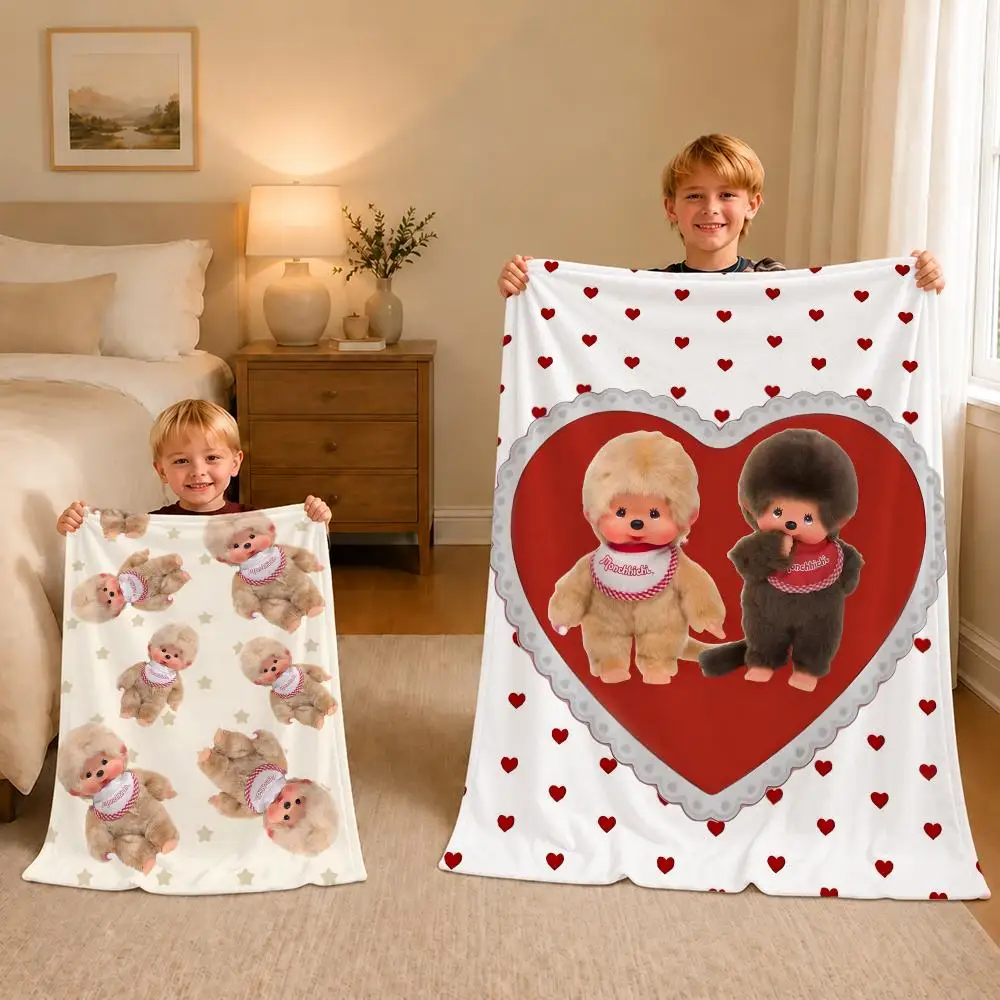Toy adorable Monchhichi Throw Soft Plush Flannel Pet Blanket, Home Decor Cover for Sofa, Bed, Trip & Picnic