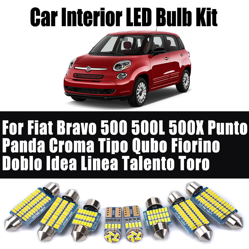 Para fiat bravo 500 500l 500x punto panda croma tipo qubo fiorino doblo idéia linea talento toro led interior luz do carro lâmpadas kit