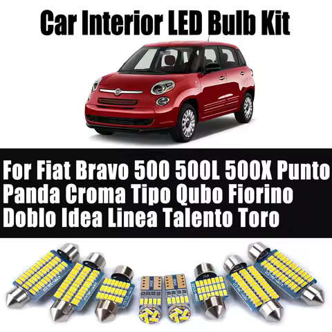 For Fiat Bravo 500 500L 500X Punto Panda Croma Tipo Qubo Fiorino Doblo Idea Linea Talento Toro LED Interior Light Car Bulbs Kit