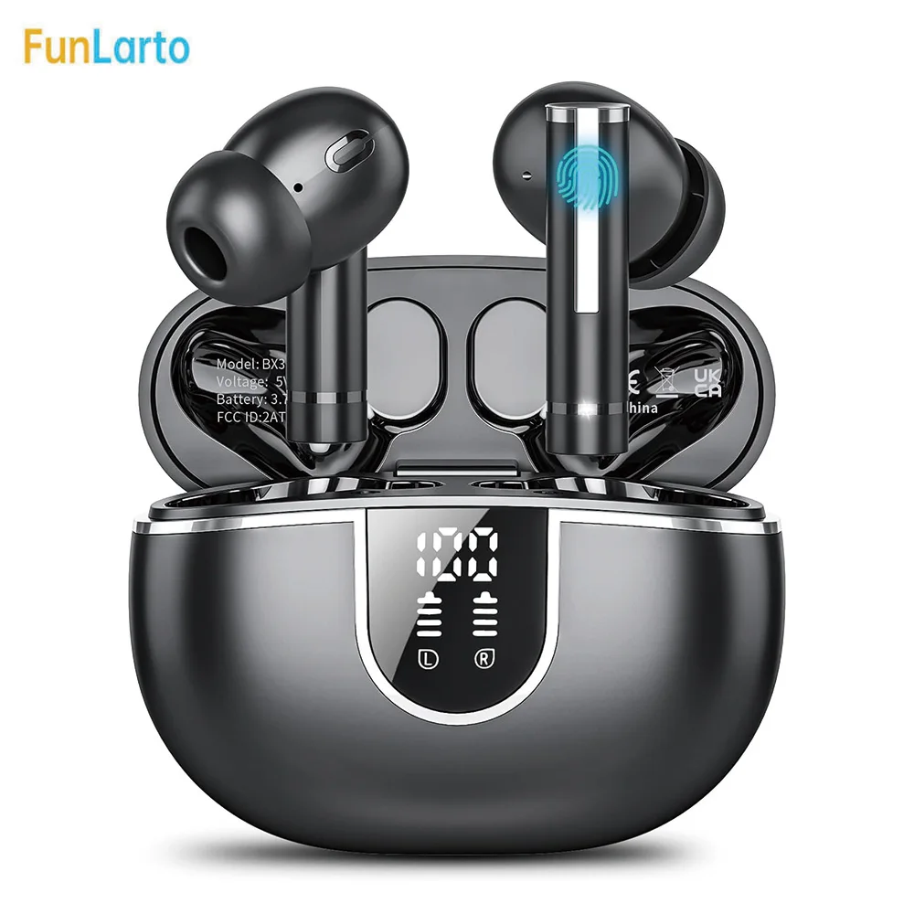 True Wireless Earbuds 13mm Drivers with Big Bass Bluetooth 5.3, 50H Long Playtime Water-Resistant 4 Mics for Clear Calls Earbuds