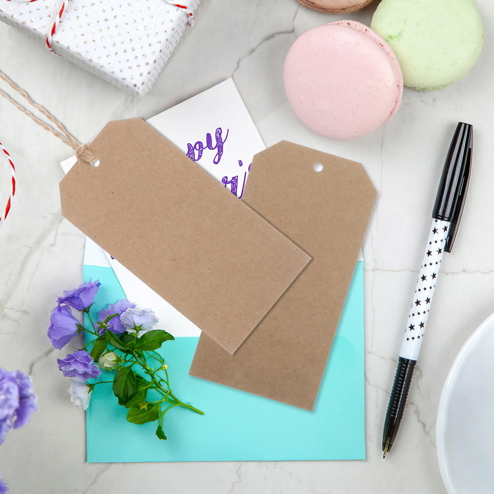 

200Pcs Blank Kraft Paper Tags with Jute String for Clothing Labeling DIY Crafts Shipping Inventory Wire Hanging Labels