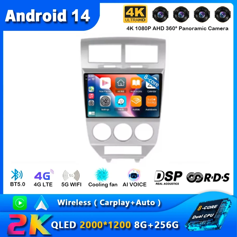 

Android 14 For Dodge Caliber 2007 - 2010 Car Radio Auto Multimedia Video Player GPS Navigation Rear camera No 2din DVD 5G DSP