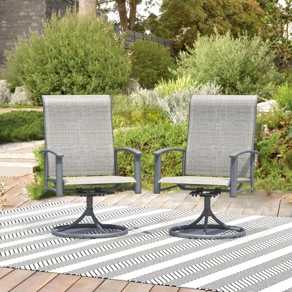 

Patio Swivel Chairs Set o 2, Outdoor Swivel Chairs with Armrest, High Back Patio Chair with Metal e, All-Weather Outdoor Dining