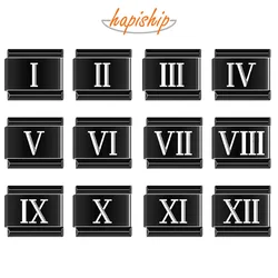 Hapiship 2022 New Fashion Black Roman Numerals Charm Italian Links Fit 9mm Bracelet Stainless Steel Jewelry DIY Making DJ564