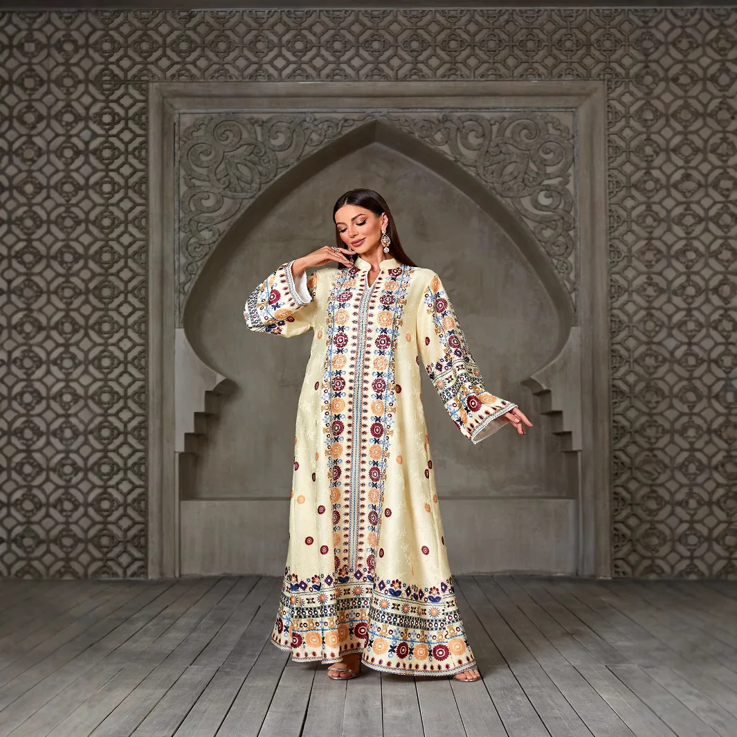 عباية عيد للنساء فساتين الحفلات قفطان إسلامي مطبوع جلابية الماس رمضان رداء عربي المغرب دبي عبايات إسلامية فيستدوس