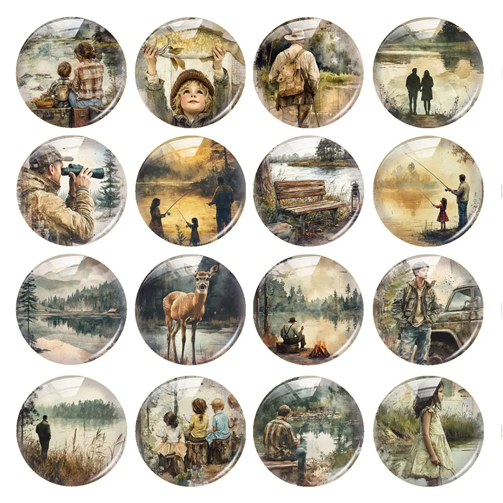 Random Mixed Round/Oval/Square Retro Lakeside Countryside Photo Glass Cabochon Flatback Demo Cameo For Diy Jewelry Making